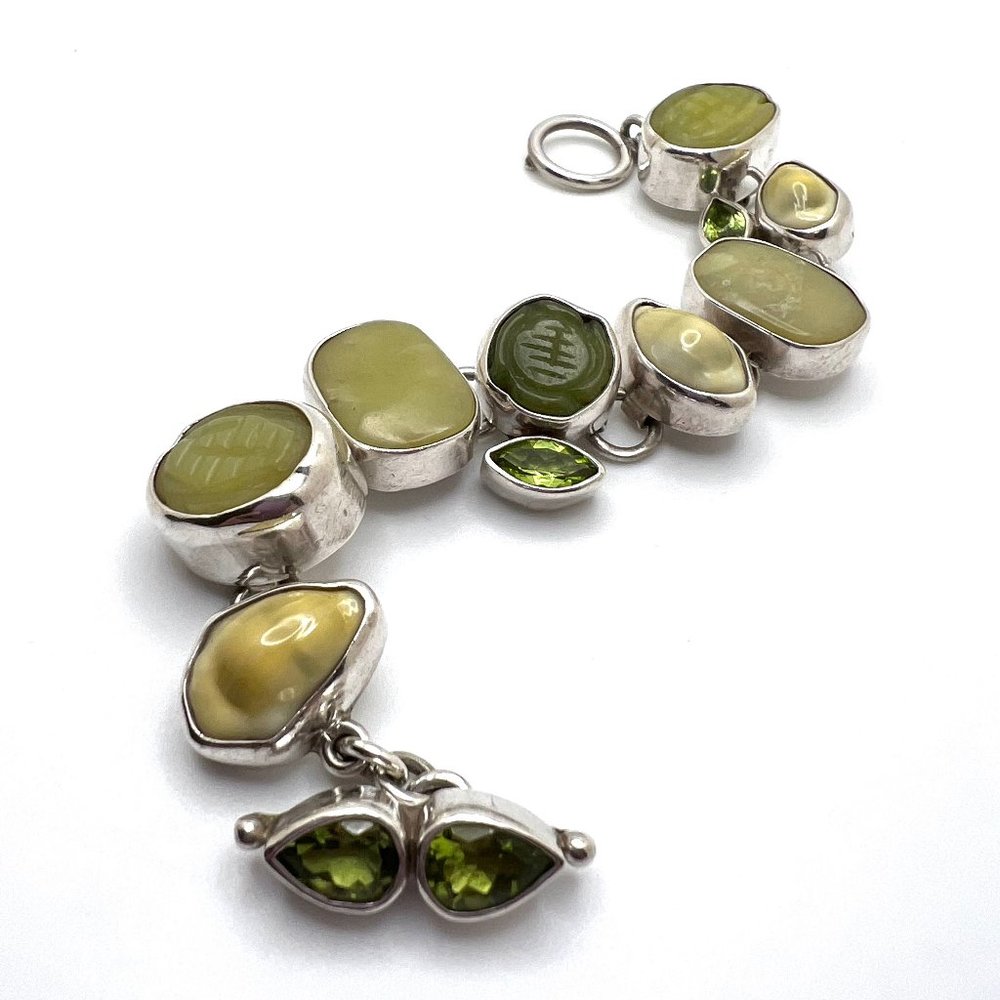 Echo of the Dreamer Sterling Carved Jade Toggle Bracelet